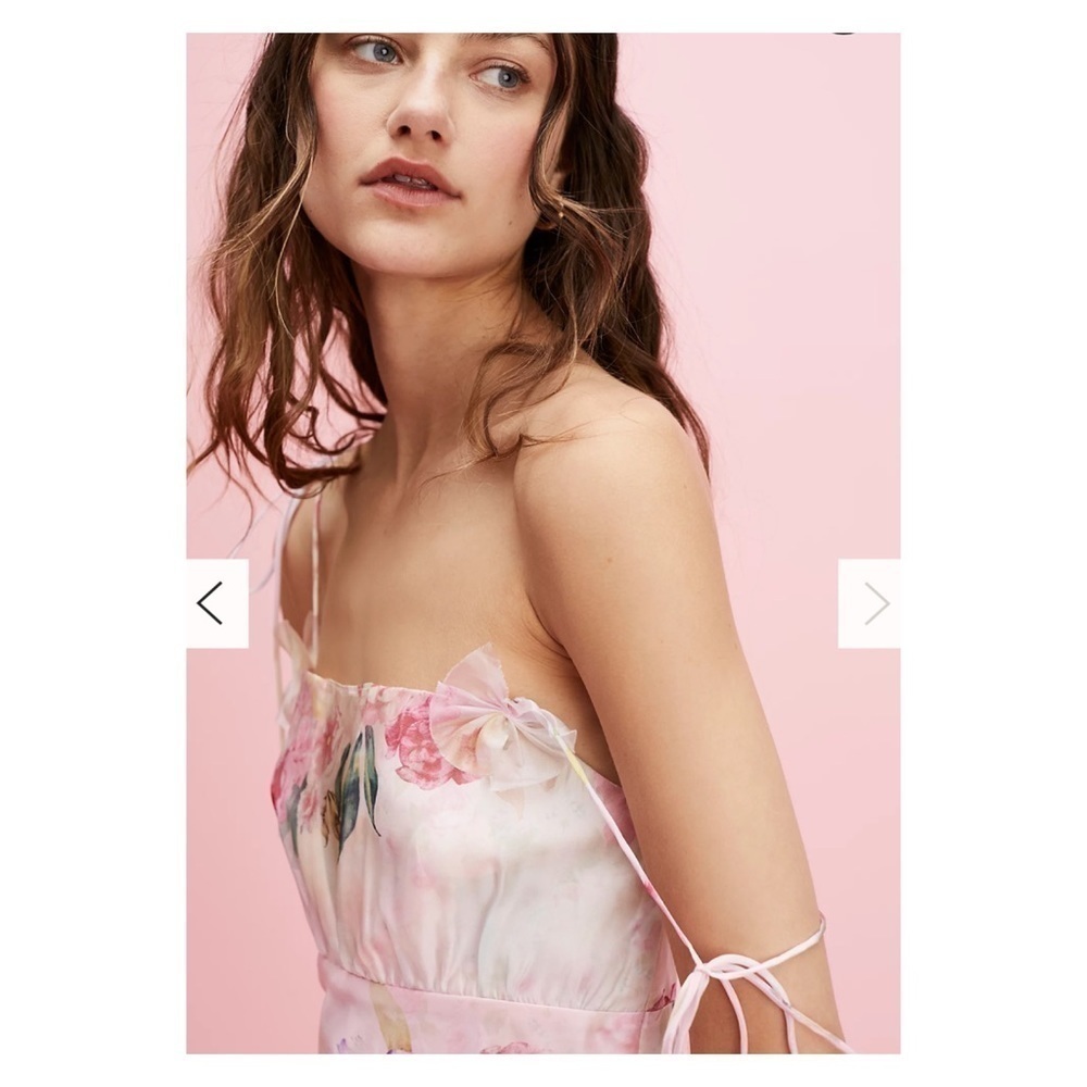 For Love & Lemons Pink Floral Chiffon Maxi Dress Small NWT Romantic - Picture 10 of 16